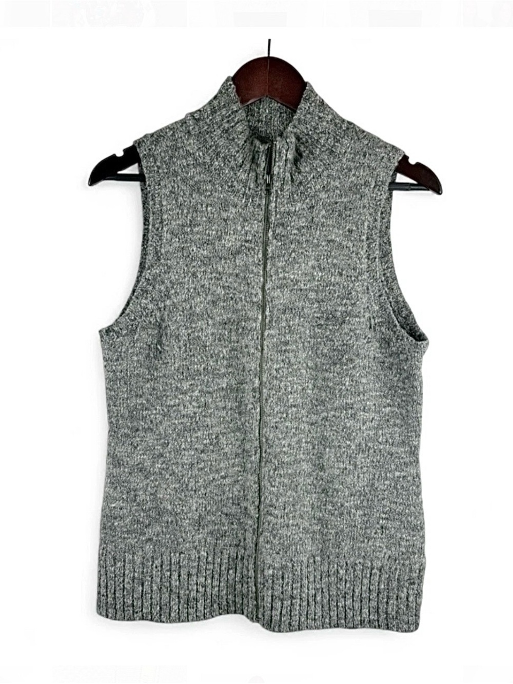 J. Jill Women's Gray Marbled Wool Alpaca Blend Sweater Full-Zip Mock Neck Vest M